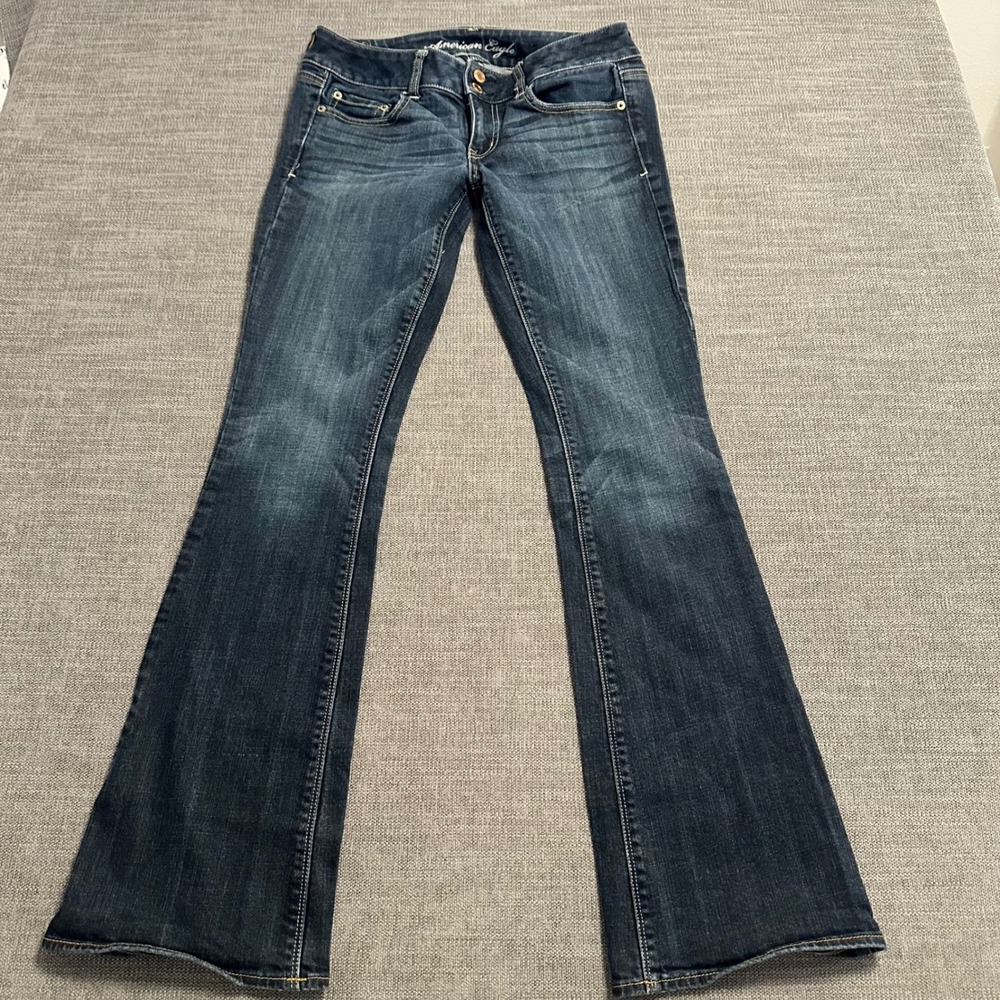 American Eagle Artist Flare Jeans Womens 6 Long Dark Wash Stretch Low